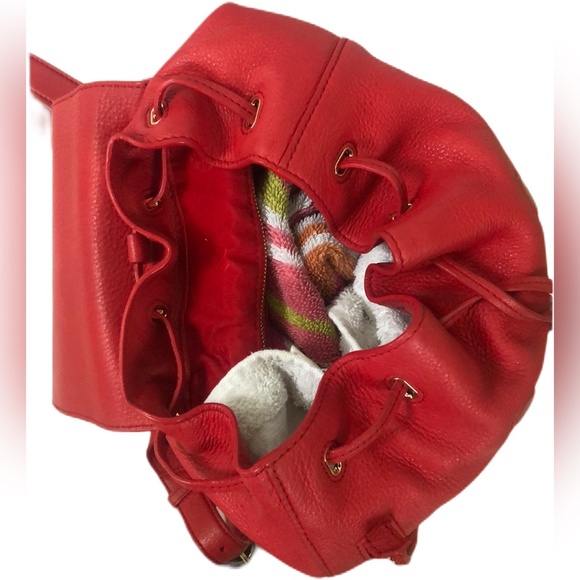 Tory Burch Red Pebble Leather Brody Backpack Authentic - Picture 5 of 8